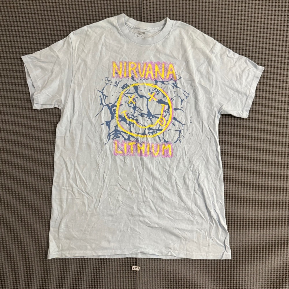 Nirvana Lithium Smiley Face Graphic T-Shirt Light Blue Mens Medium Spencer Gifts